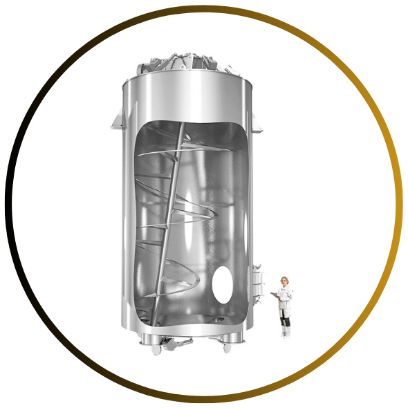 The Gyraton® is a high-performance silo mixer designed for the gentle and efficient handling of large batch sizes. Its vertical mixing chamber and spiral-shaped mixing tool ensure thorough yet gentle homogenization – even of fragile or separation-sensitive materials.