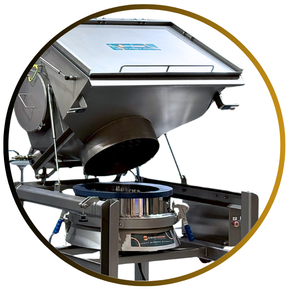 When paired with the Slimline vibratory check screener, these sack tip stations offer a user-friendly experience with an inclined sack rest table for ergonomic bag tipping.