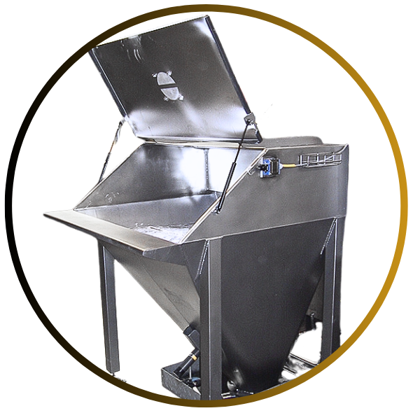 Tekemas' ergonomical sack tip cabinet, showcasing its sleek design and user-friendly interface, offers a variety of standard configurations. The cabinet is designed to introduce bulk materials into the process line efficiently, minimizing dust extraction + ensuring a clean, safe working environment.
